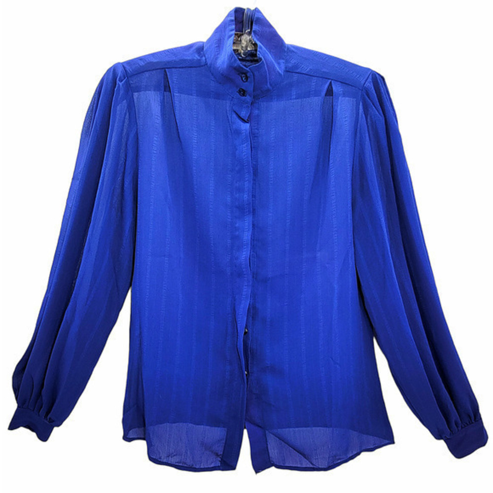 Puccini Gold Sheer High neck Long‎ Balloon Sleeve Button Front Vintage Blouse